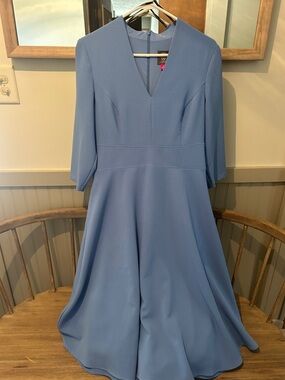 Vince Camuto Dusty Blue V-Neck Midi Dress